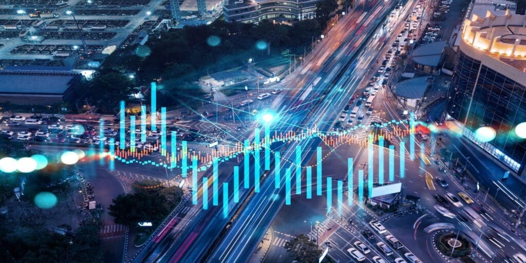 2023 Vehicle Trends with cars on a highway and FOREX overlay