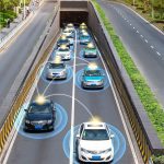 Vehicles on the highway using telematics to communicate important information in real-time.