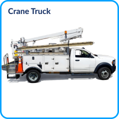 Crane truck with boom and storage space on white background