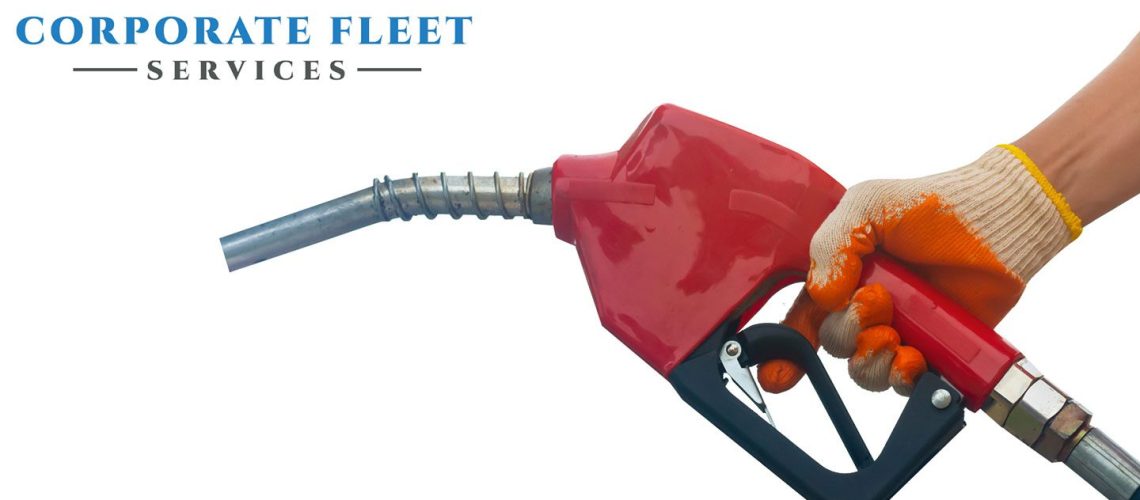 Corporate Fleet Text Logo and Gloved Hand Grabbing Fuel Pump