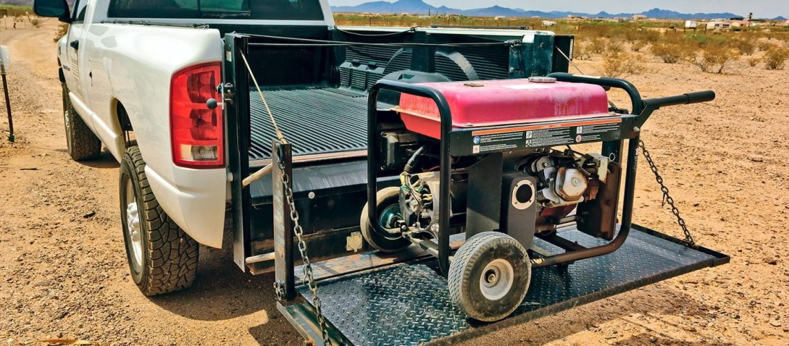 Pick up truck carrying generator